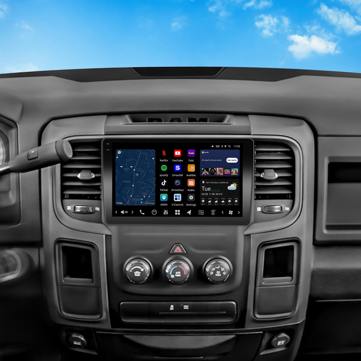 VISION 9” Custom-Fit Car Stereo for Dodge Ram Manual AC 2013-2018