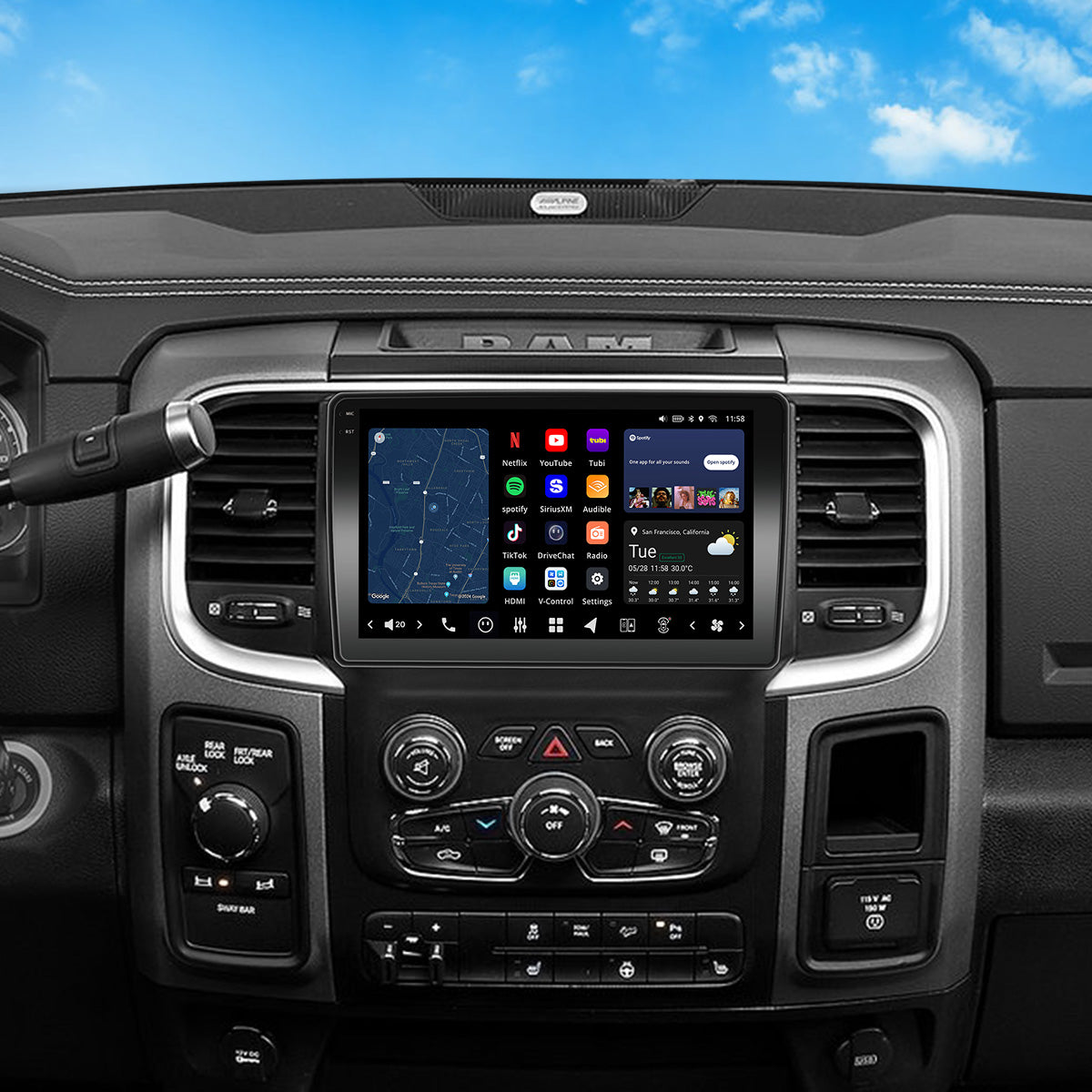 アイホン.VEG-3台　ＶＨ-2台 VISION 9” Custom-Fit Car Stereo for Dodge Ram Manual AC 2013-2018