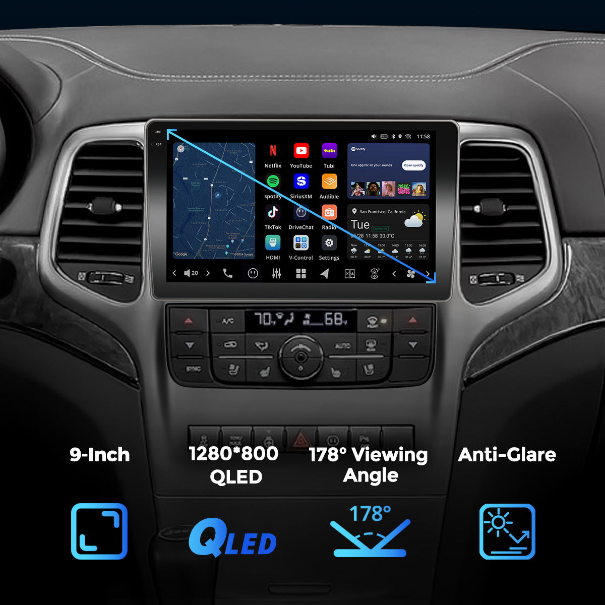 VISION 9” Custom-Fit Car Stereo for Jeep Grand Cherokee 2011-2013