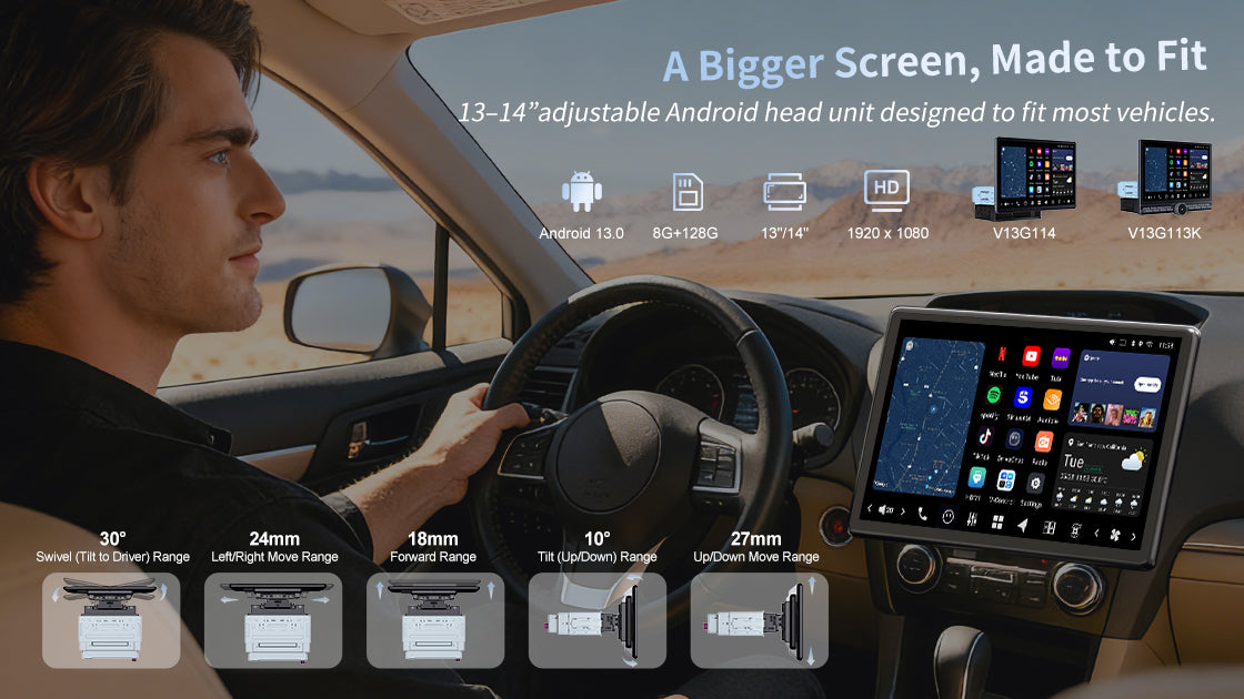 A Bigger Screen, Made to Fit: The 13–14” Adjustable Android Head Unit