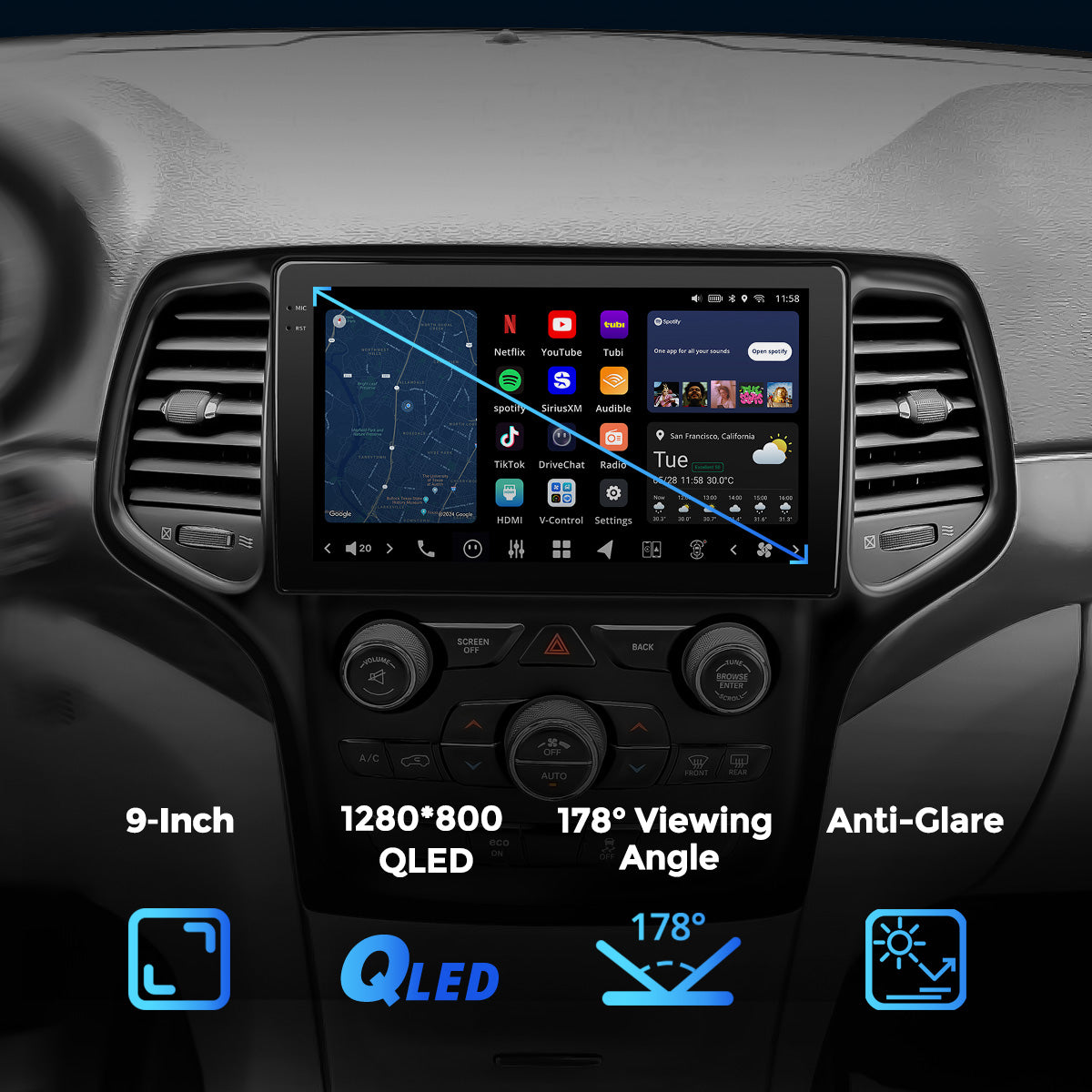 VISION 9” Custom-Fit Car Stereo for Jeep Grand Cherokee with 5